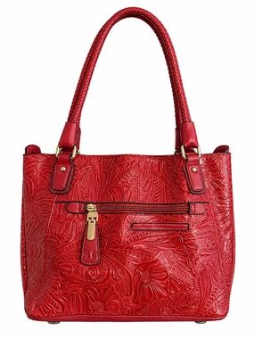 M.C Etched Red Leather Bag